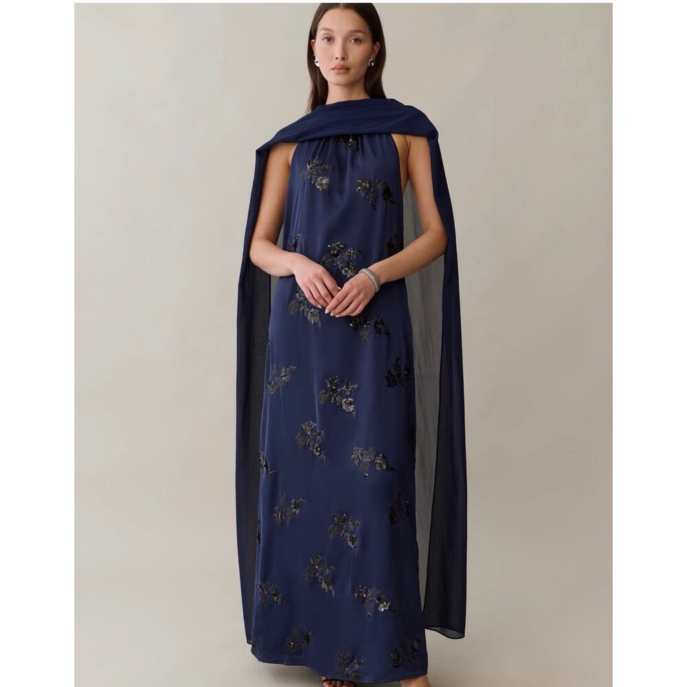 New O.P.T Alessia dress satin sequin midnight sapphire blue $322 size s - Picture 2 of 6